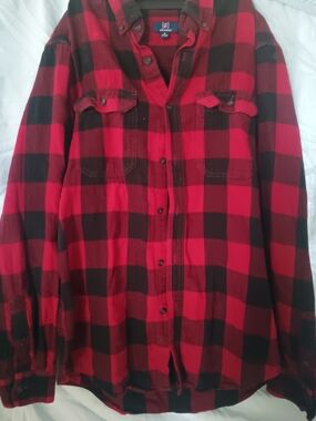 George Red and Black Plaid Button-Down Shirt